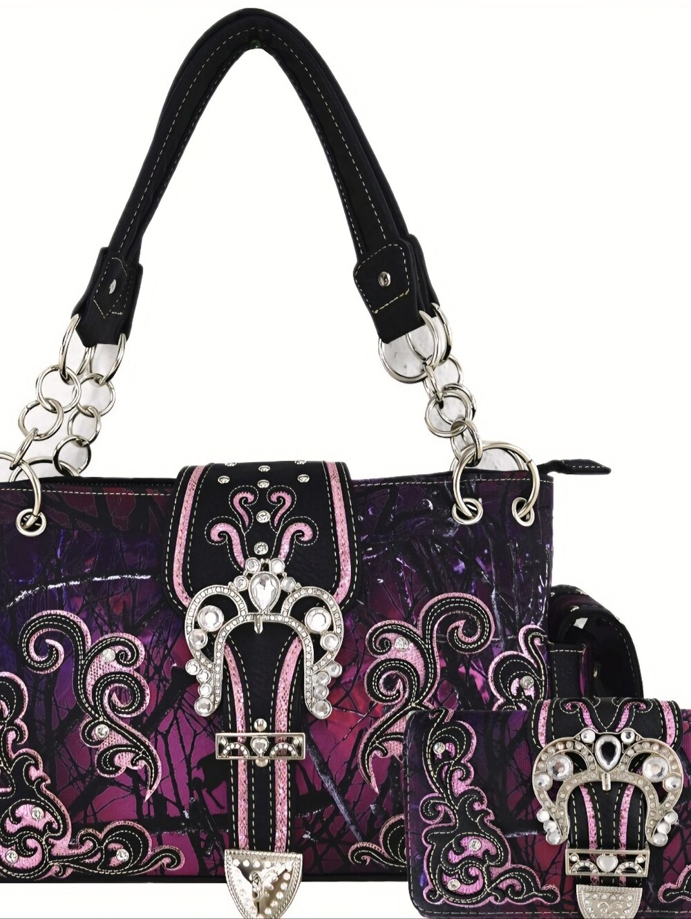 Women's Embellished Purple Accent Satchel - Unknown Brand